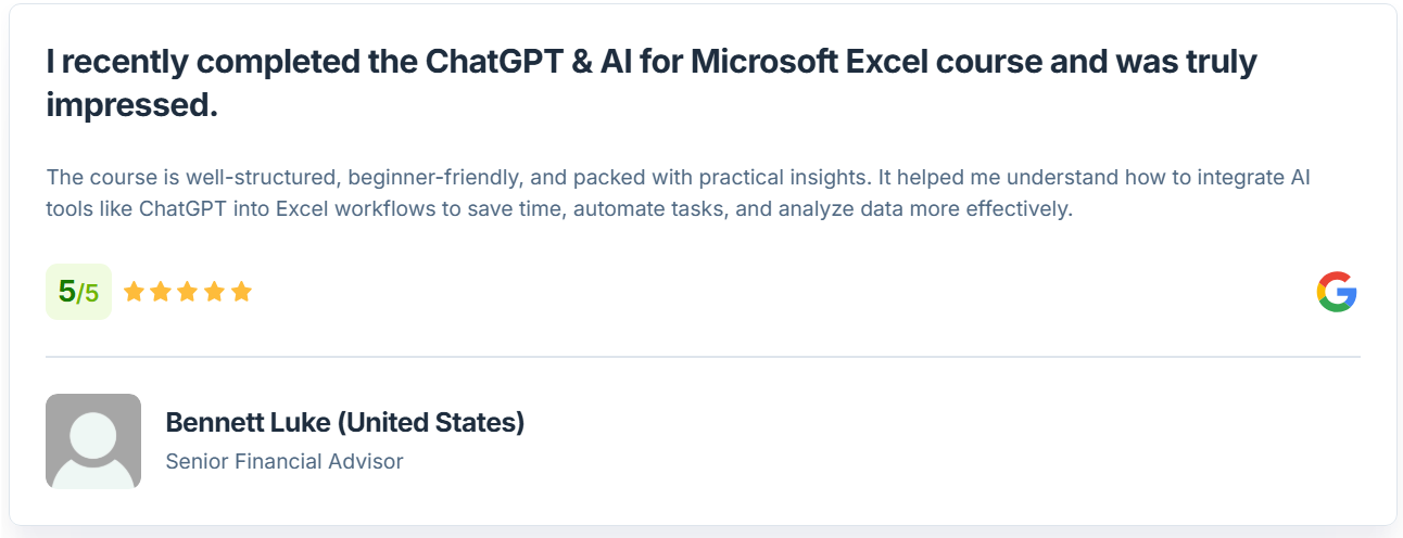 ChatGPT & AI For Microsoft Excel Course